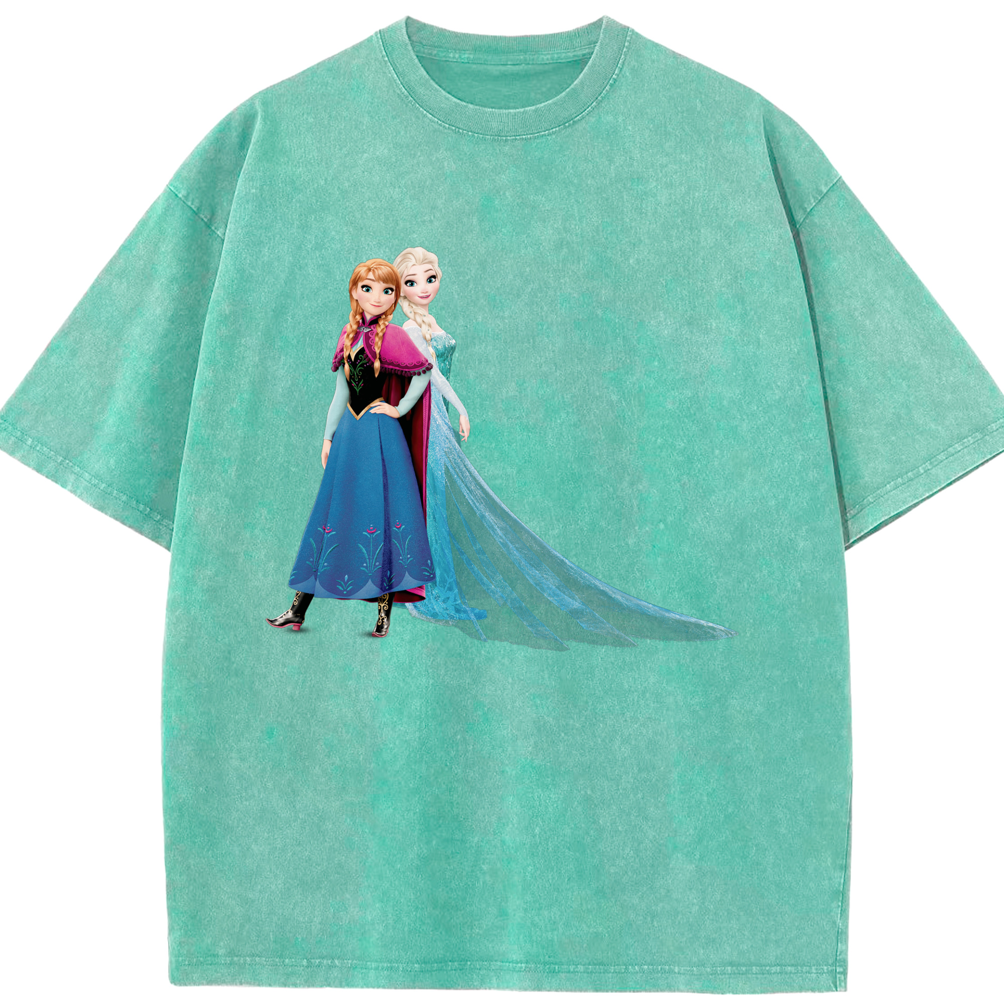 （画像用） アナと雪の女王 アンナ エルサ Frozen Anna Elsa 綿100% ヴィンテージ風 半袖Tシャツ（フロントプリント）